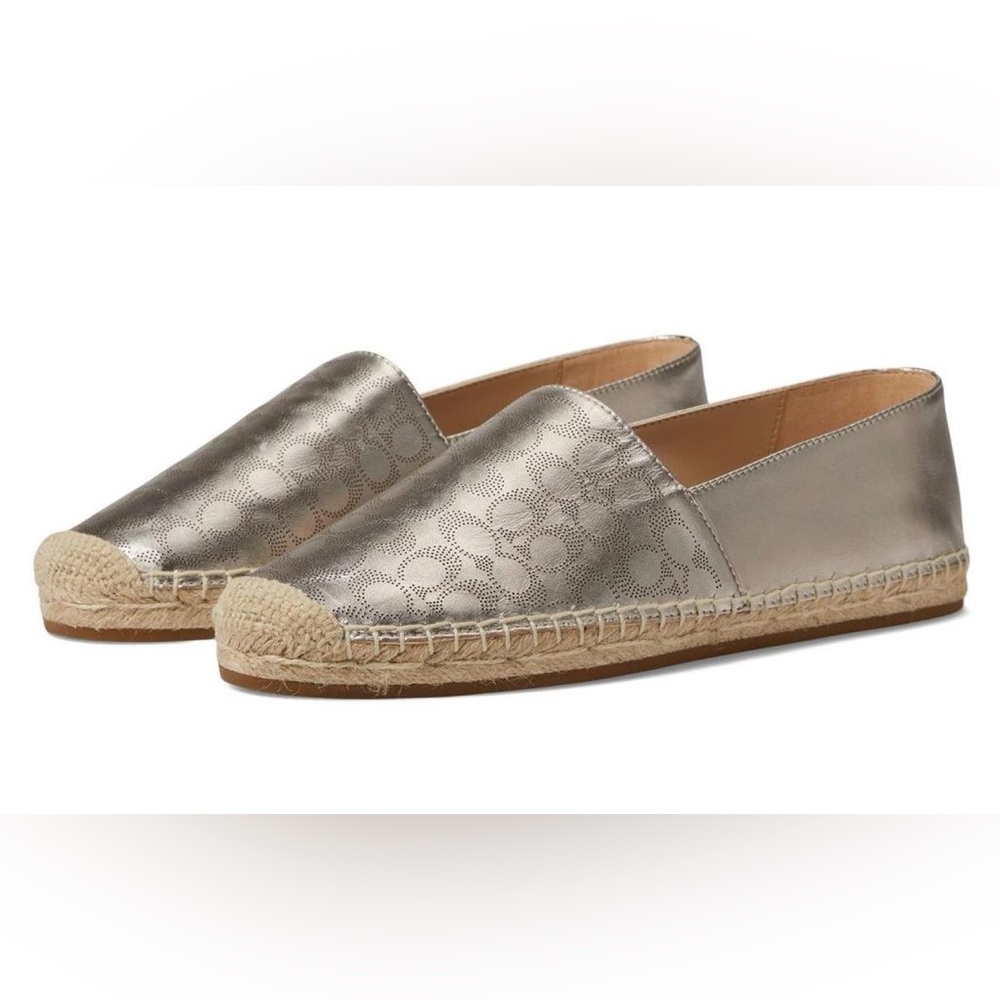 •COACH•METALLIC CARLEY LEATHER ESPADRILLE FLATS SIZE 8 EUC